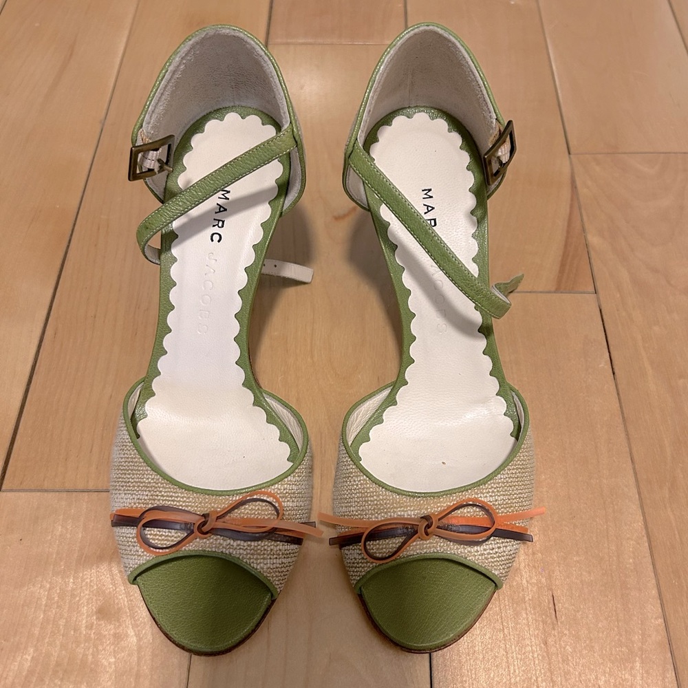 Marc Jacobs Green and straw Heeled Sandals size 35 new